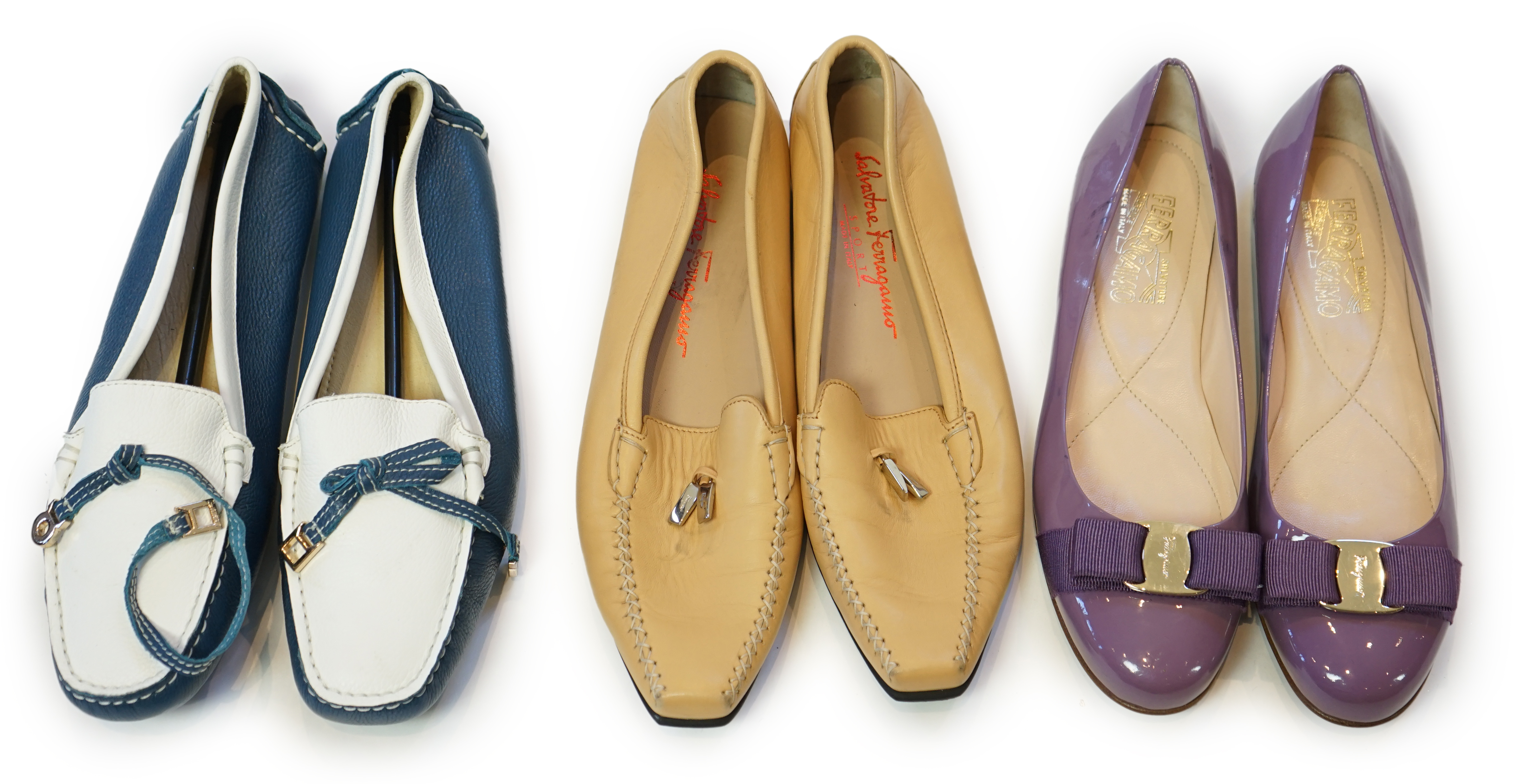 Three pairs of Salvatore Ferragamo flat lady's shoes, size EU 40/41